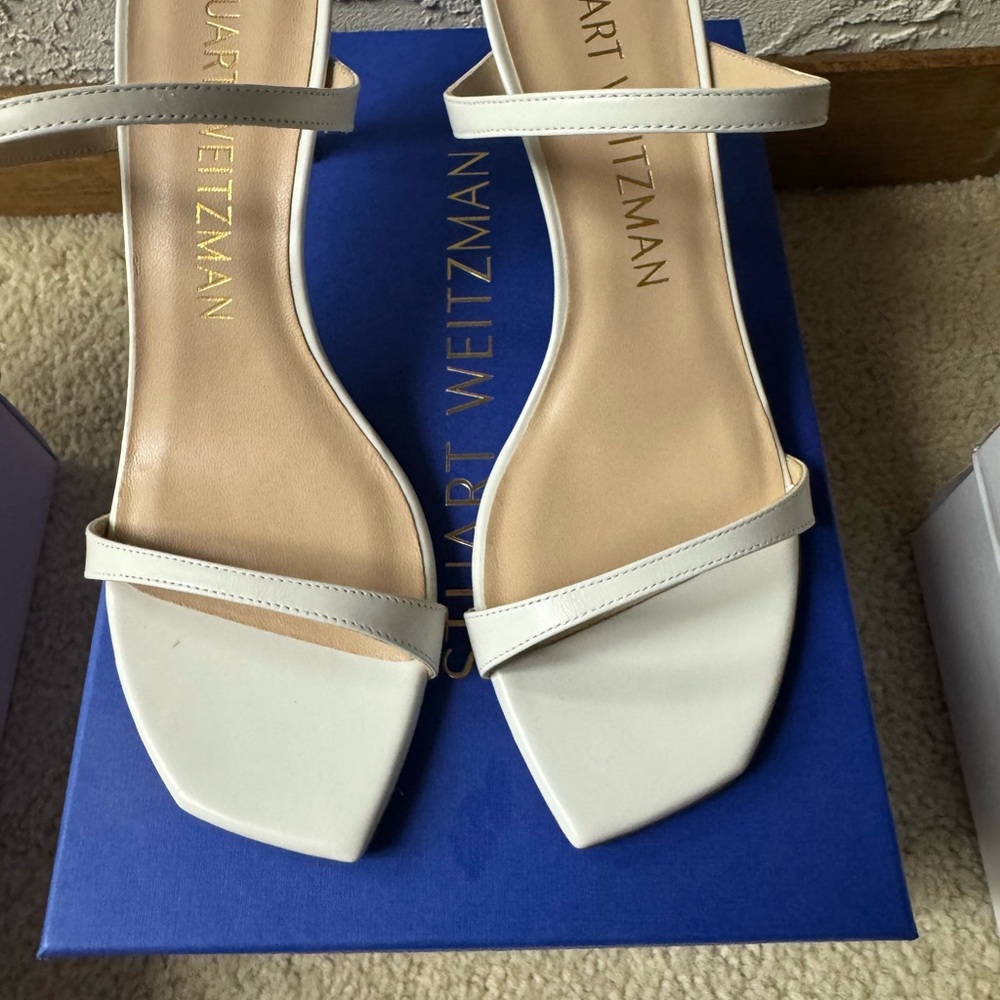Stuart Weitzman White Strappy Square-Toe Sandals. NIB SIZE 8.5M
